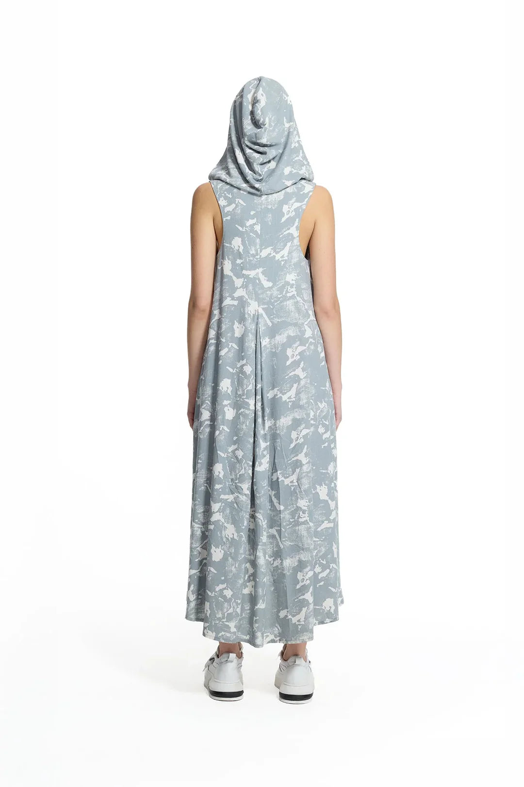 Grey Off White Hooded Asymmetric Printed Midi Dress
