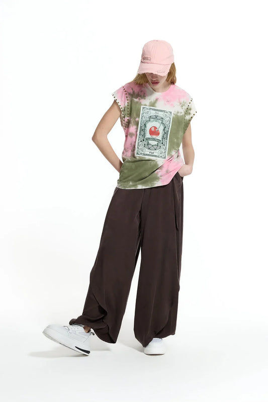 Pink Khaki Tie-dye Printed T-shirt