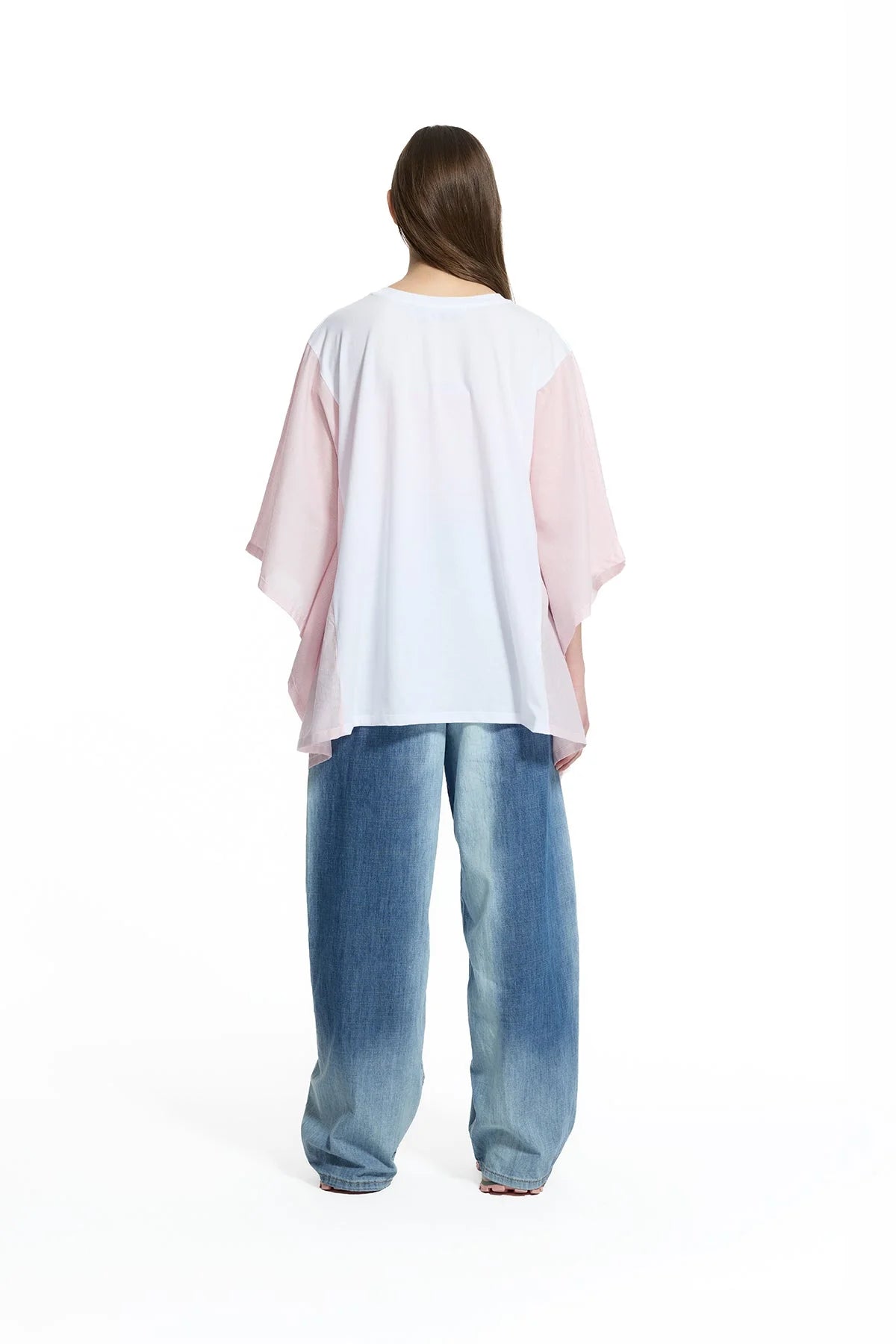 White Pink Front Printed Wide Fit Batwing Sleeve T