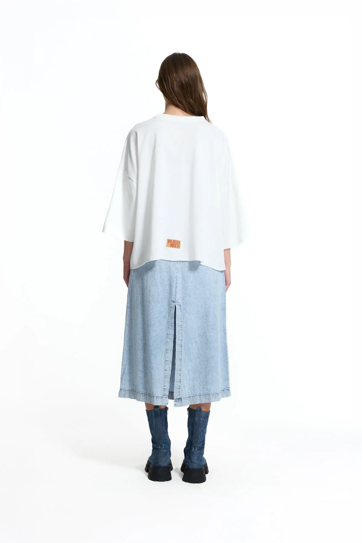 White Patch Detail Oversize Half Sleeve Sweatshirt