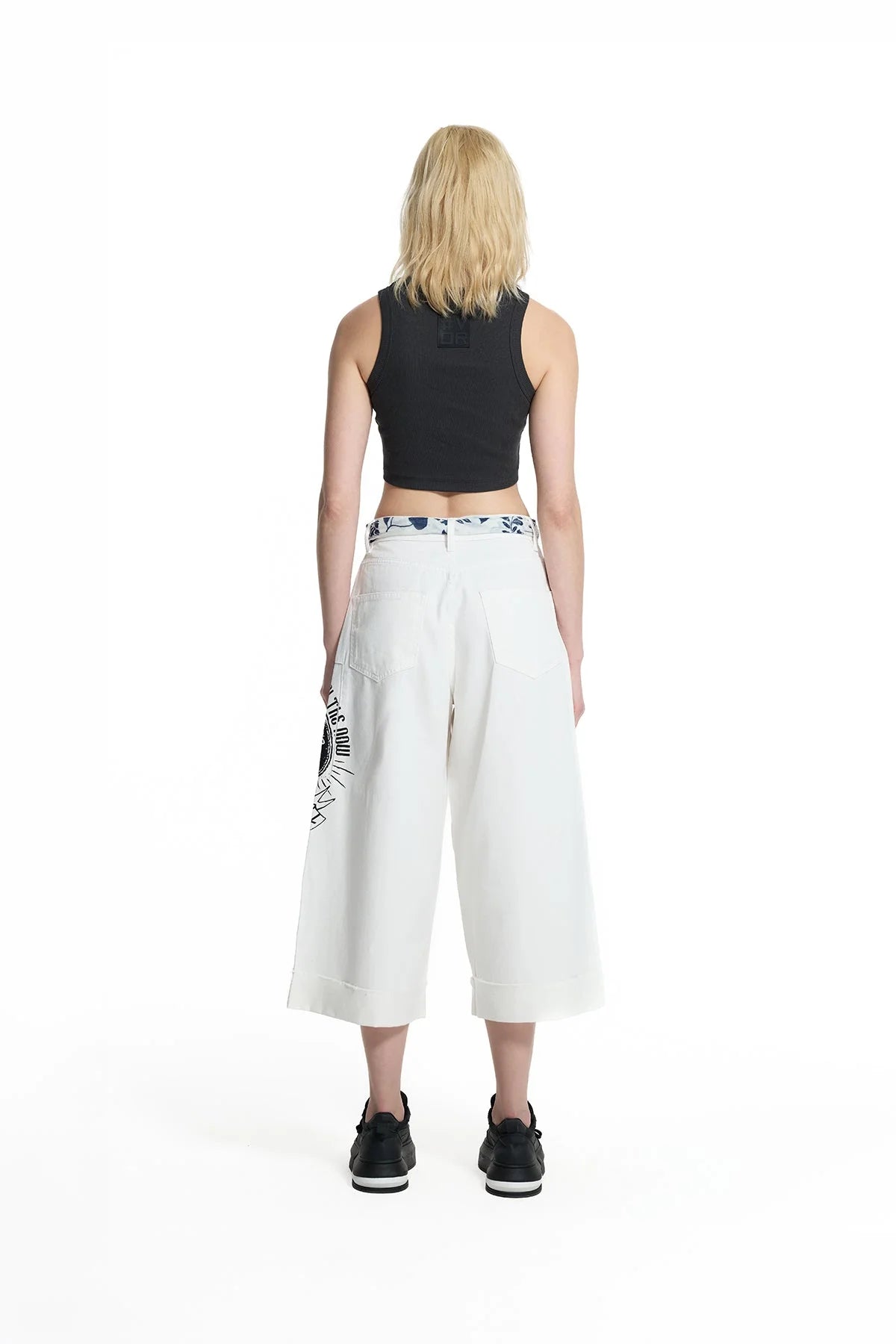 White Patch Print Belted Trousers
