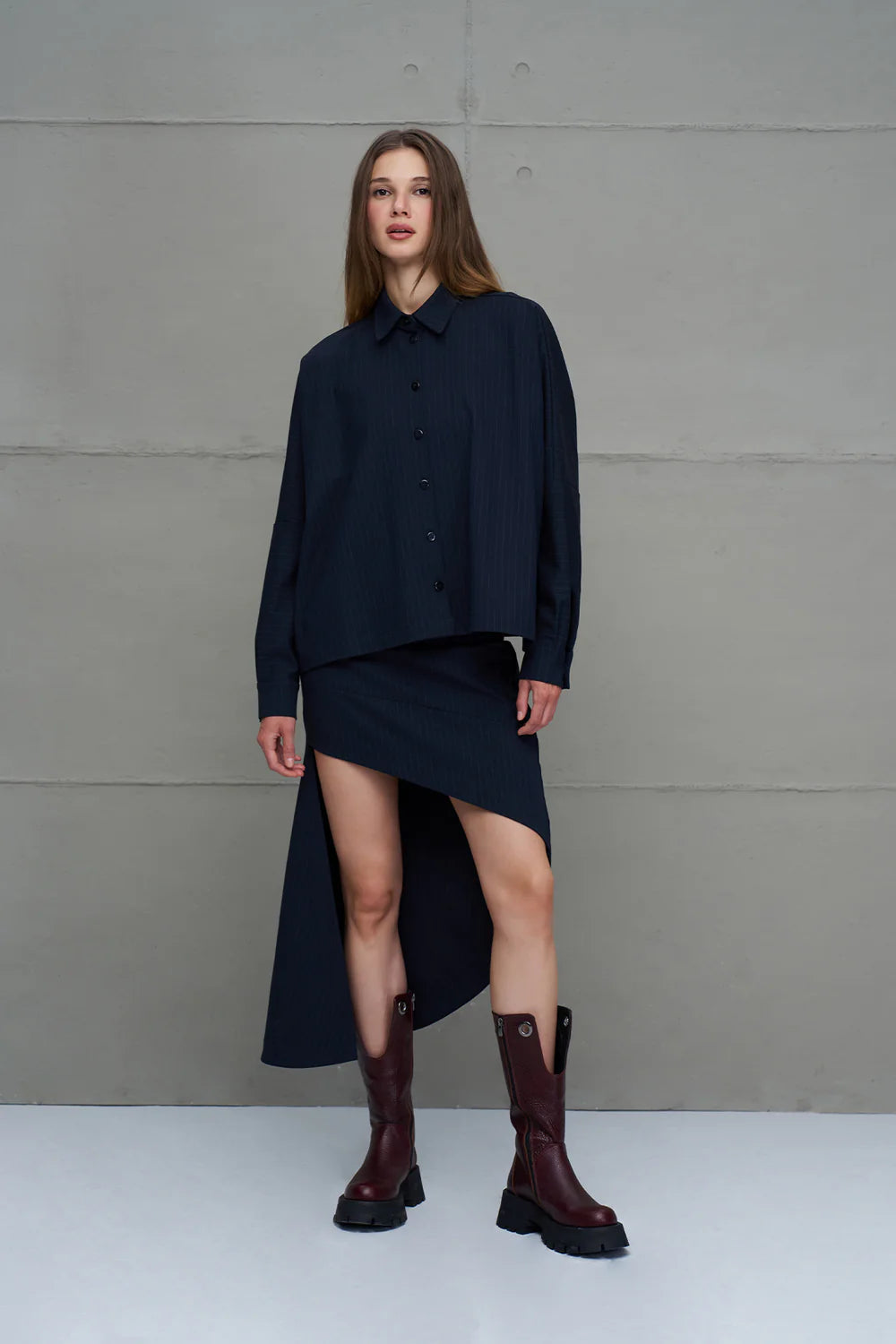 Navy Striped Asymmetric Shirt