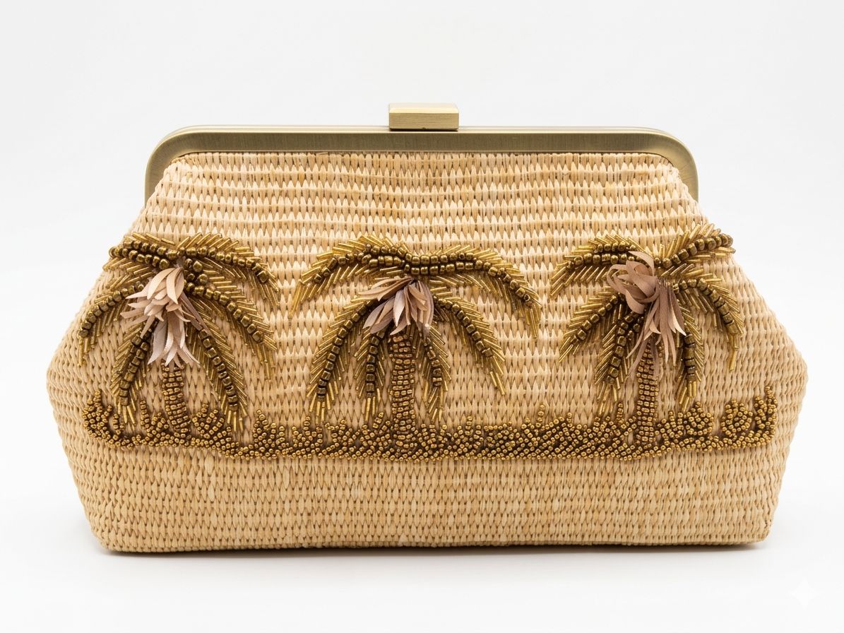 Beige Clutch Palms Embroidery