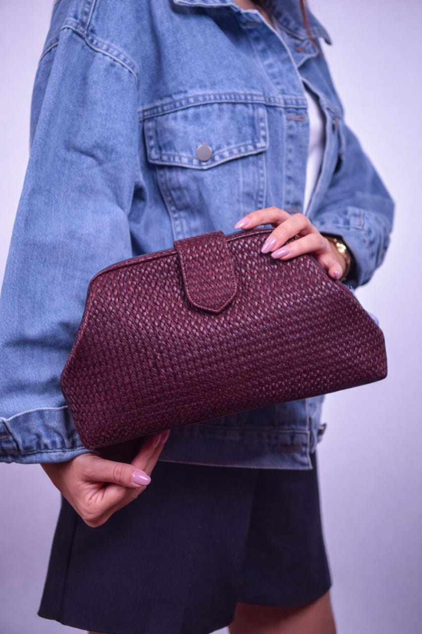 Bordeaux Leather Intertwined Clutch