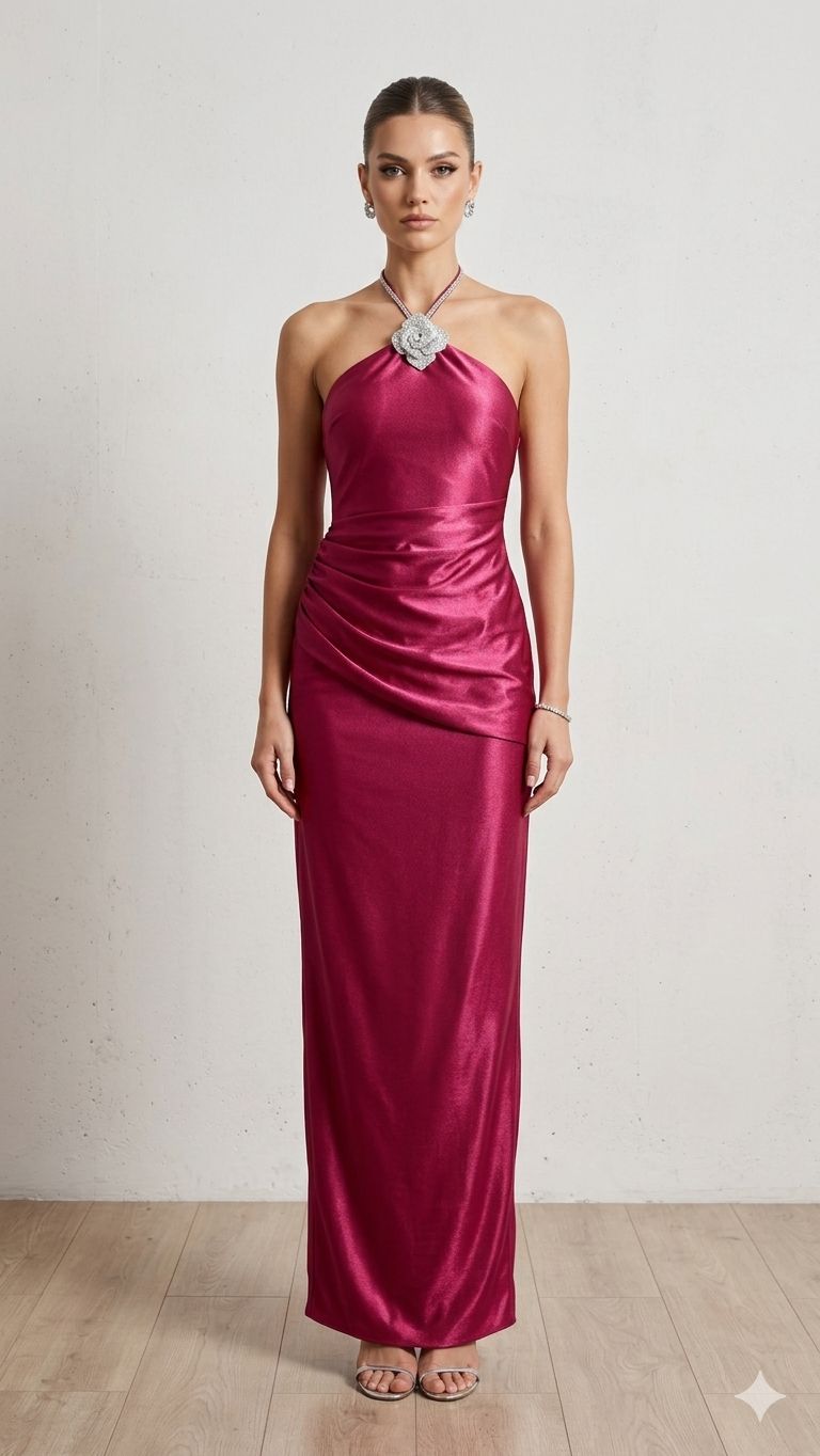 Burgundy Dress with Flower
