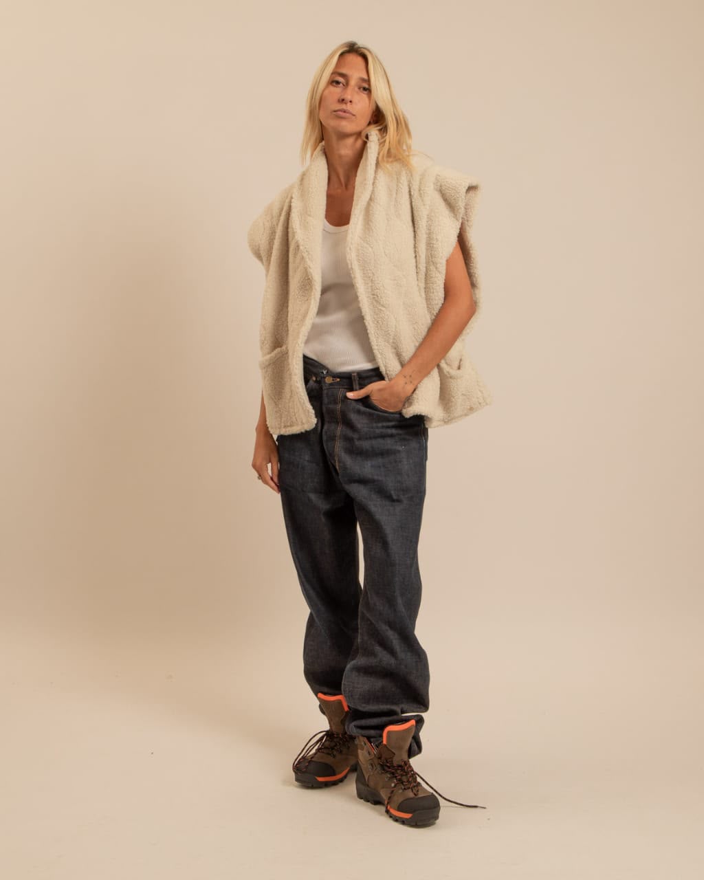Cream teddy-textured vest