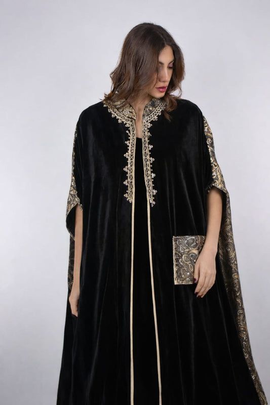 Black Abaya and Dress with Gold Calligraphy