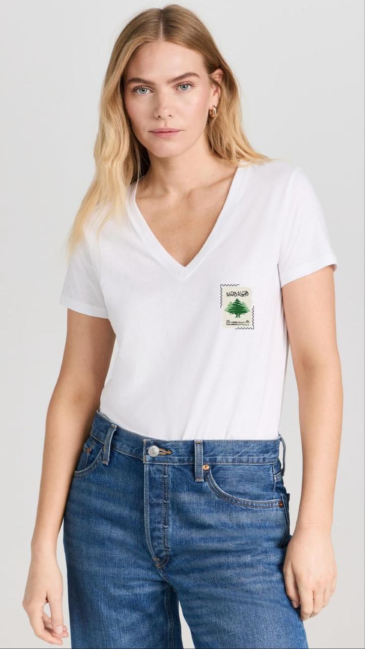 Lebanon One Size V-Neck White T-Shirt