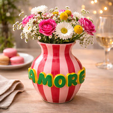 Load image into Gallery viewer, Polyresin Vase Pink with Green Stripes
