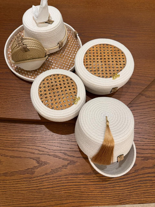 White Tarboush, Tissue Box, Tray and Coasters