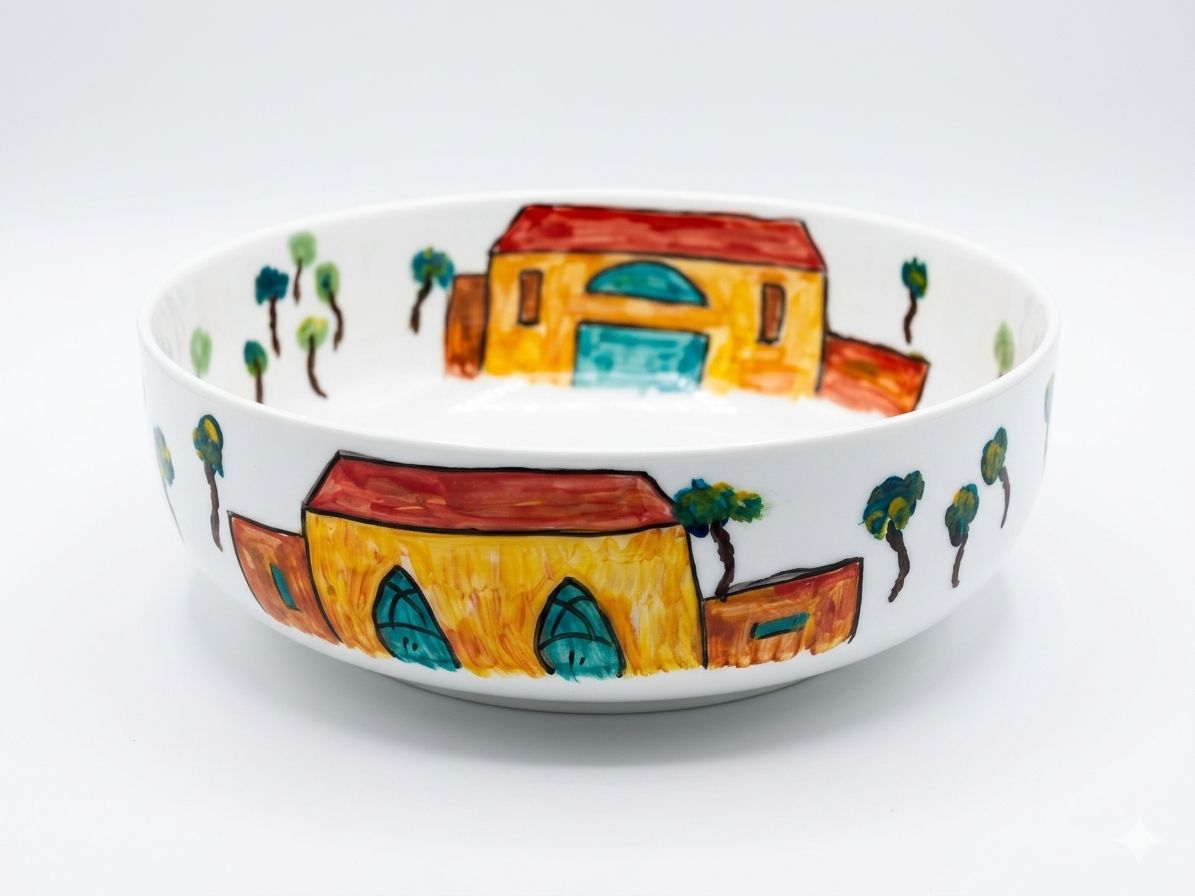 Hand Painted White Plexi Salad Bowl