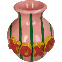 Load image into Gallery viewer, Polyresin Vase Pink with Green Stripes
