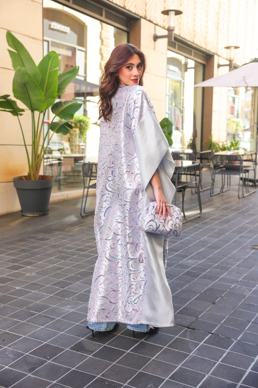 Grey Abaya with Colored Calligraphy