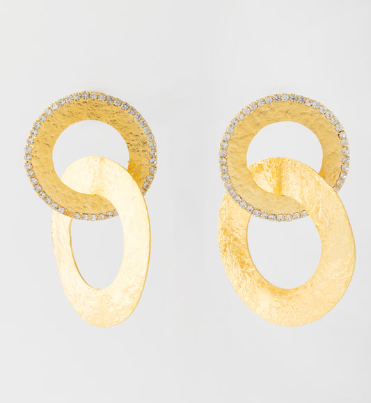 Gold Plated 2 Circles With Strass