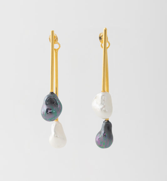 Dangling Gold Plated Earrings with 2 Pearls