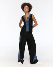 Load image into Gallery viewer, Black sleeveless set with blue architectural panels
