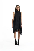 Load image into Gallery viewer, Black Asymmetric Tulle Detail Midi Dress
