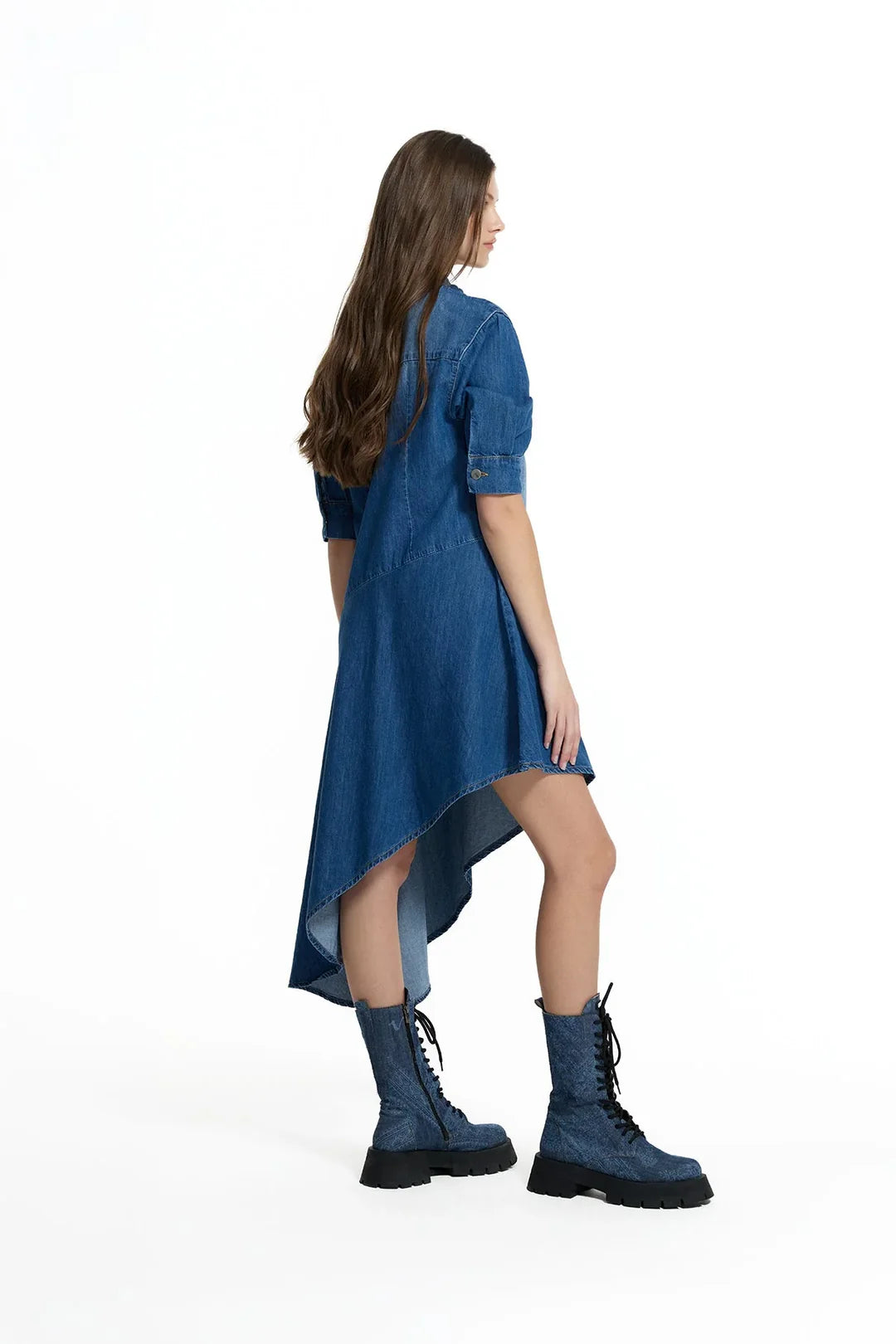 Blue Asymmetric Denim Shirt Dress