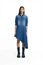 Load image into Gallery viewer, Blue Asymmetric Denim Shirt Dress
