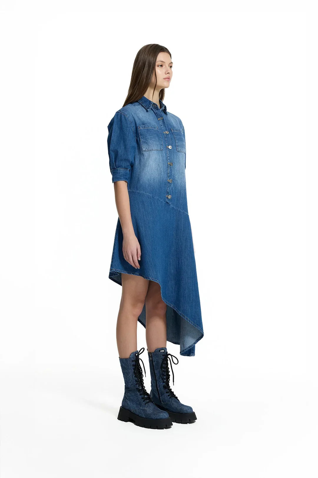 Blue Asymmetric Denim Shirt Dress