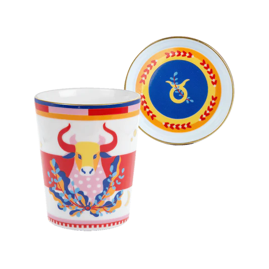 CUP WITH LID/SAUCER - Porcelain Zodiac Mug & Saucer