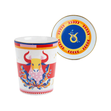 Load image into Gallery viewer, CUP WITH LID/SAUCER - Porcelain Zodiac Mug &amp; Saucer
