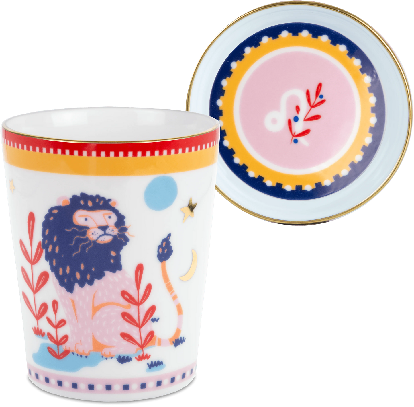 CUP WITH LID/SAUCER - Porcelain Zodiac Mug & Saucer