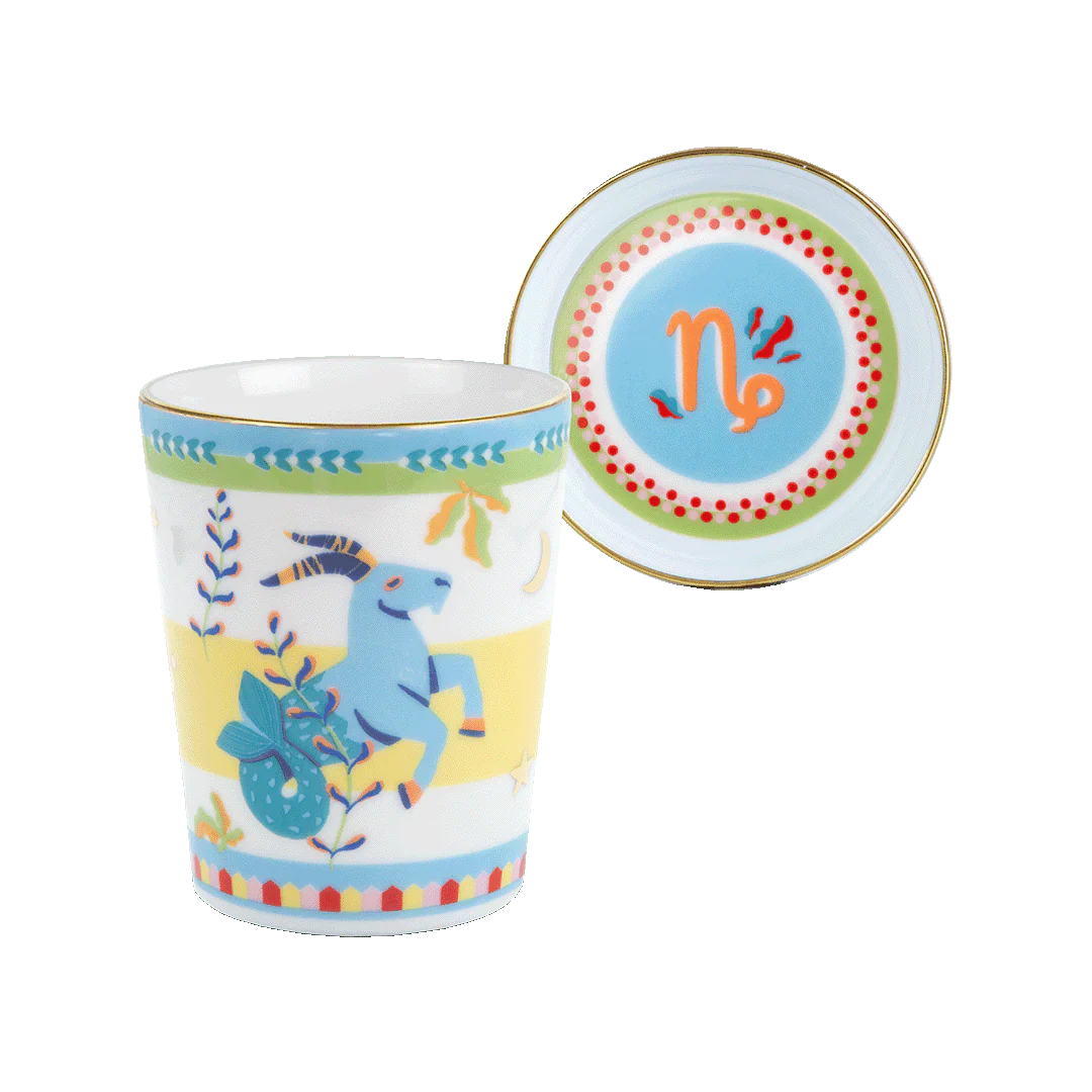 CUP WITH LID/SAUCER - Porcelain Zodiac Mug & Saucer