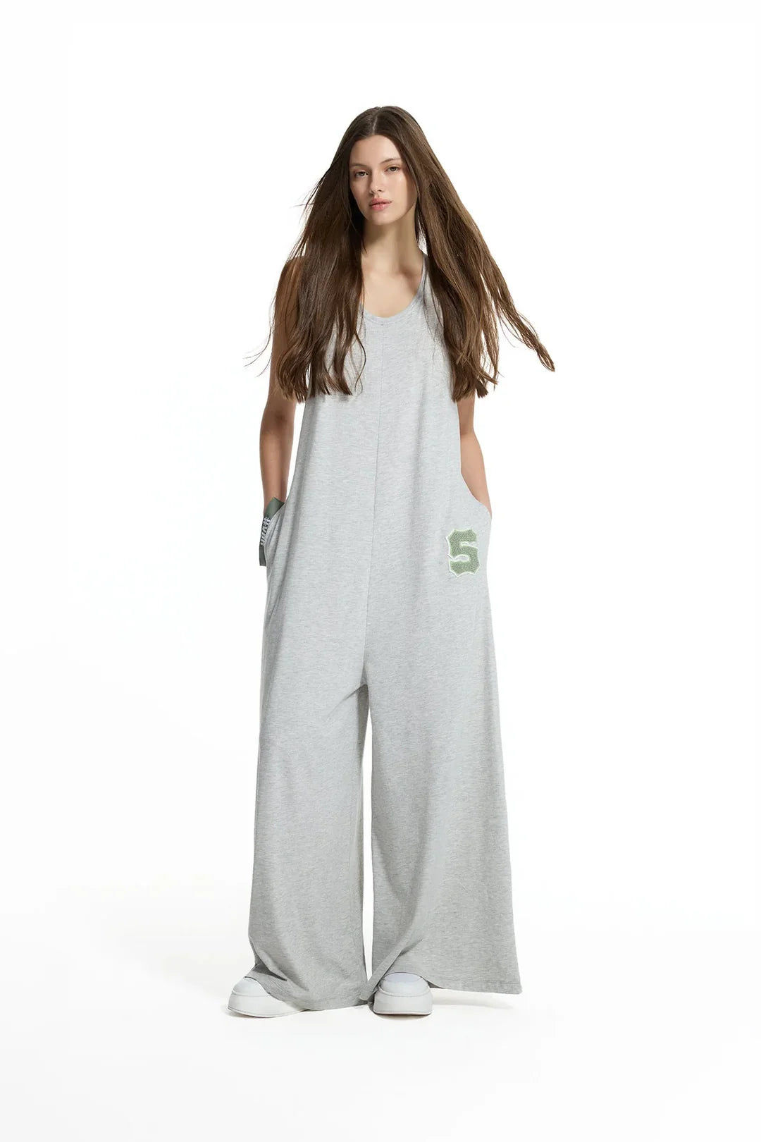 Grey Melange Wide Leg Relaxed Fit Jumpsuit