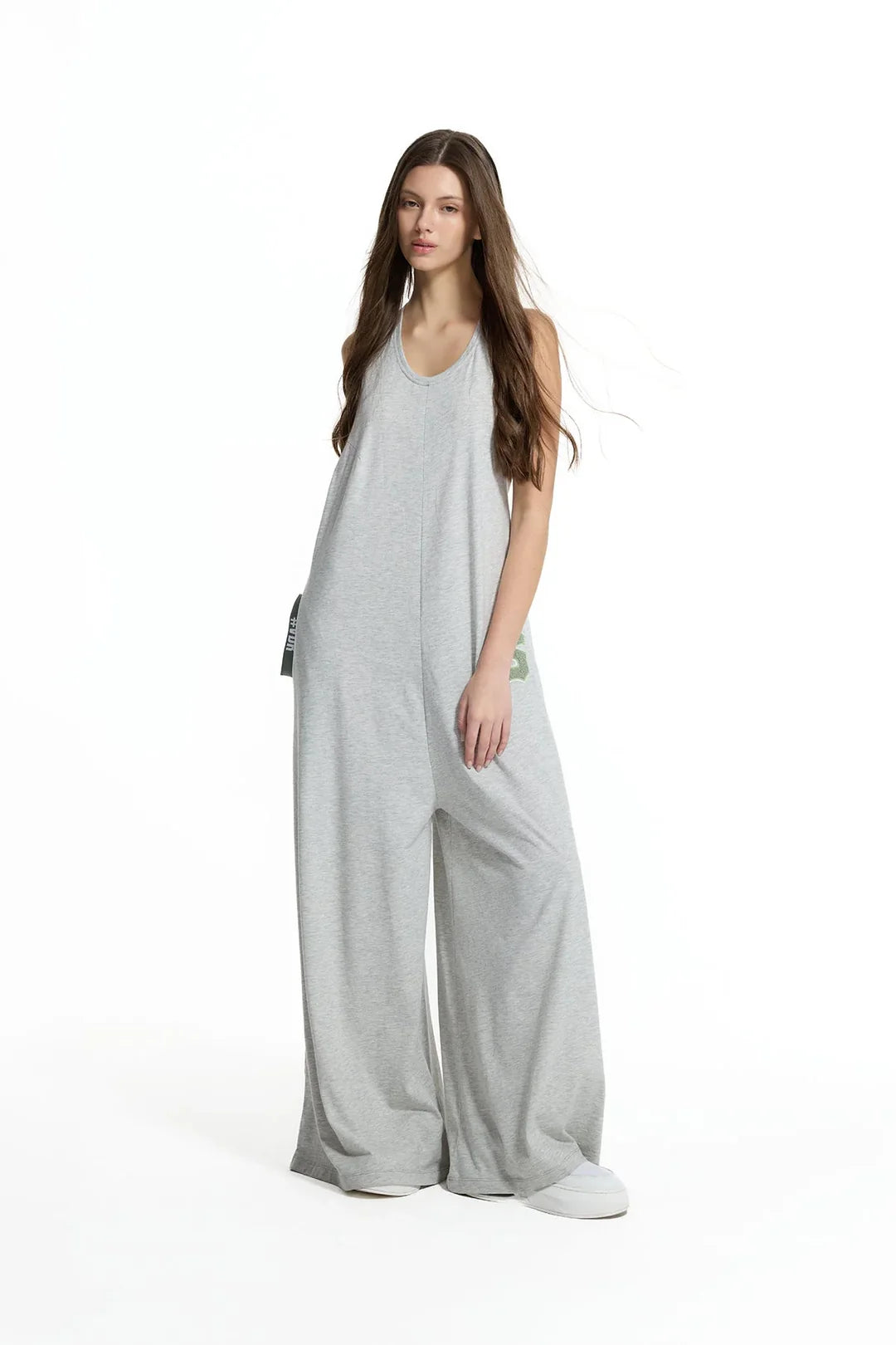 Grey Melange Wide Leg Relaxed Fit Jumpsuit