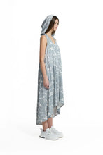 Load image into Gallery viewer, Grey Off White Hooded Asymmetric Printed Midi Dress
