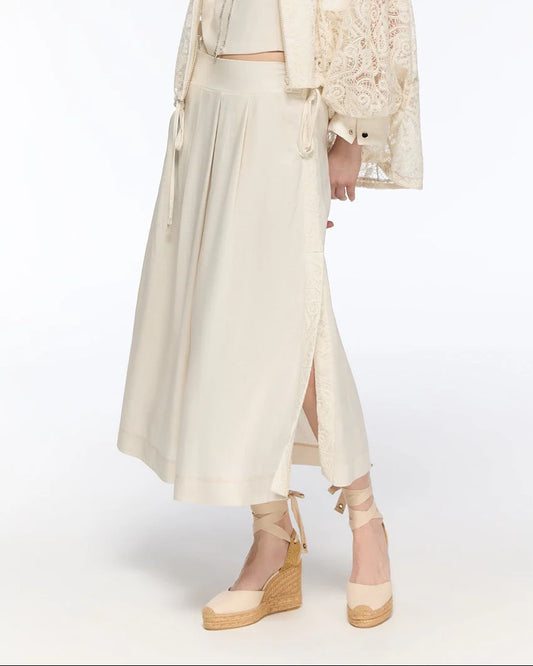 Sand high-waisted pleated maxi skirt