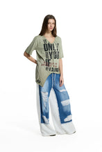 Load image into Gallery viewer, Khaki Graphic Asymmetric T-shirt
