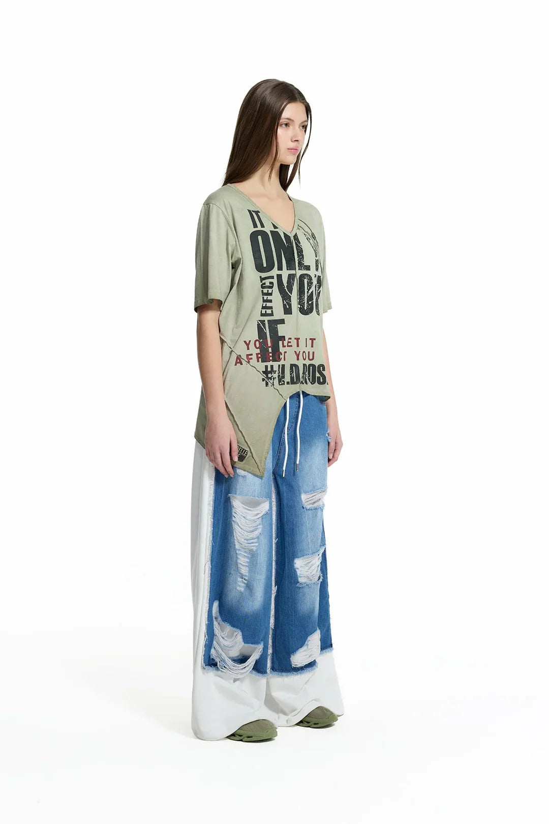 Khaki Graphic Asymmetric T-shirt