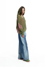Load image into Gallery viewer, Khaki Pink Openwork Stripe Knit Sweater
