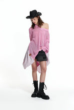 Load image into Gallery viewer, Pink Asymmetric Panel Knit Sweater
