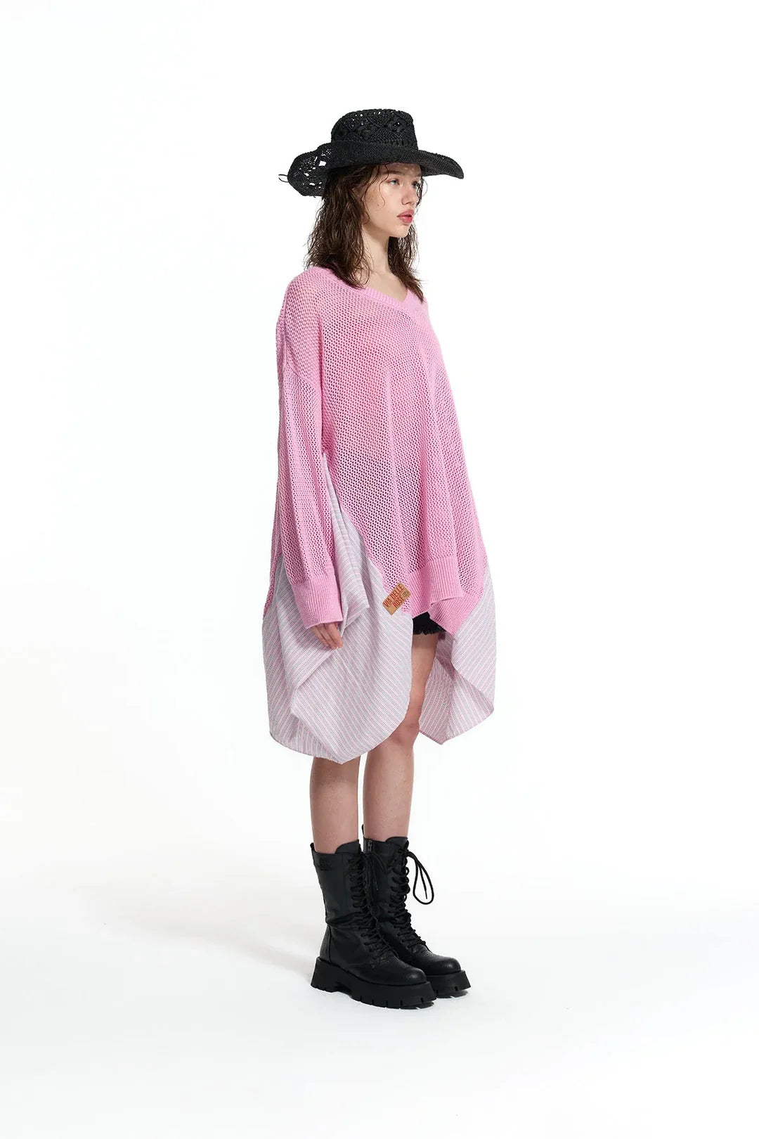Pink Asymmetric Panel Knit Sweater