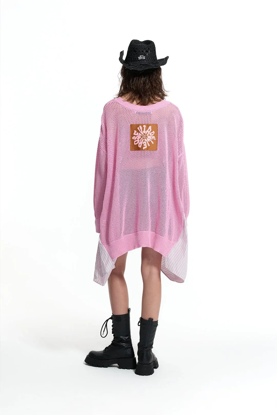 Pink Asymmetric Panel Knit Sweater