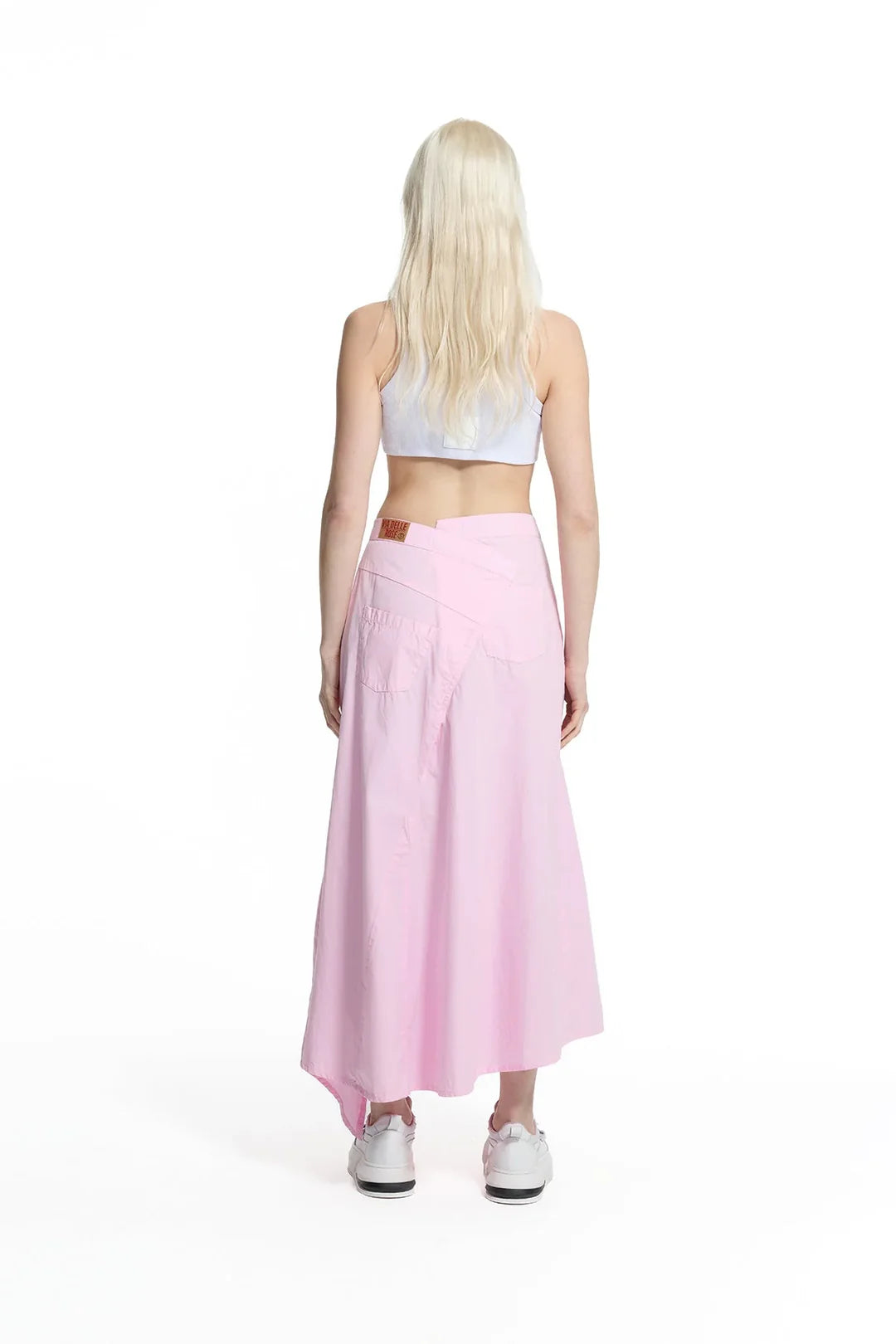 Pink Asymmetric Slit Detailed Long Skirt