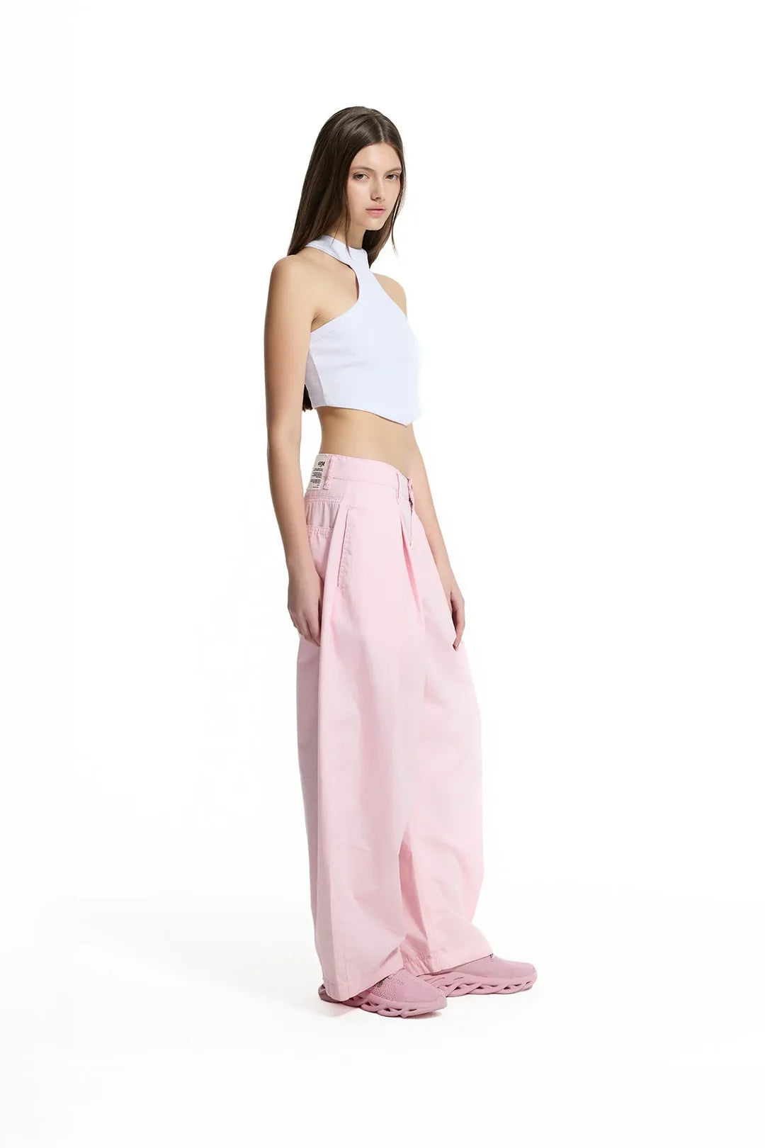 Pink High Waist Pleated Trousers