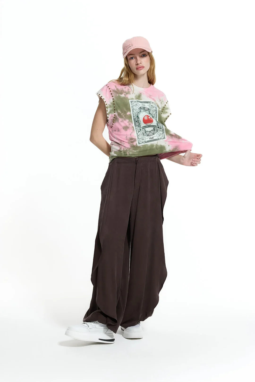 Pink Khaki Tie-dye Printed T-shirt
