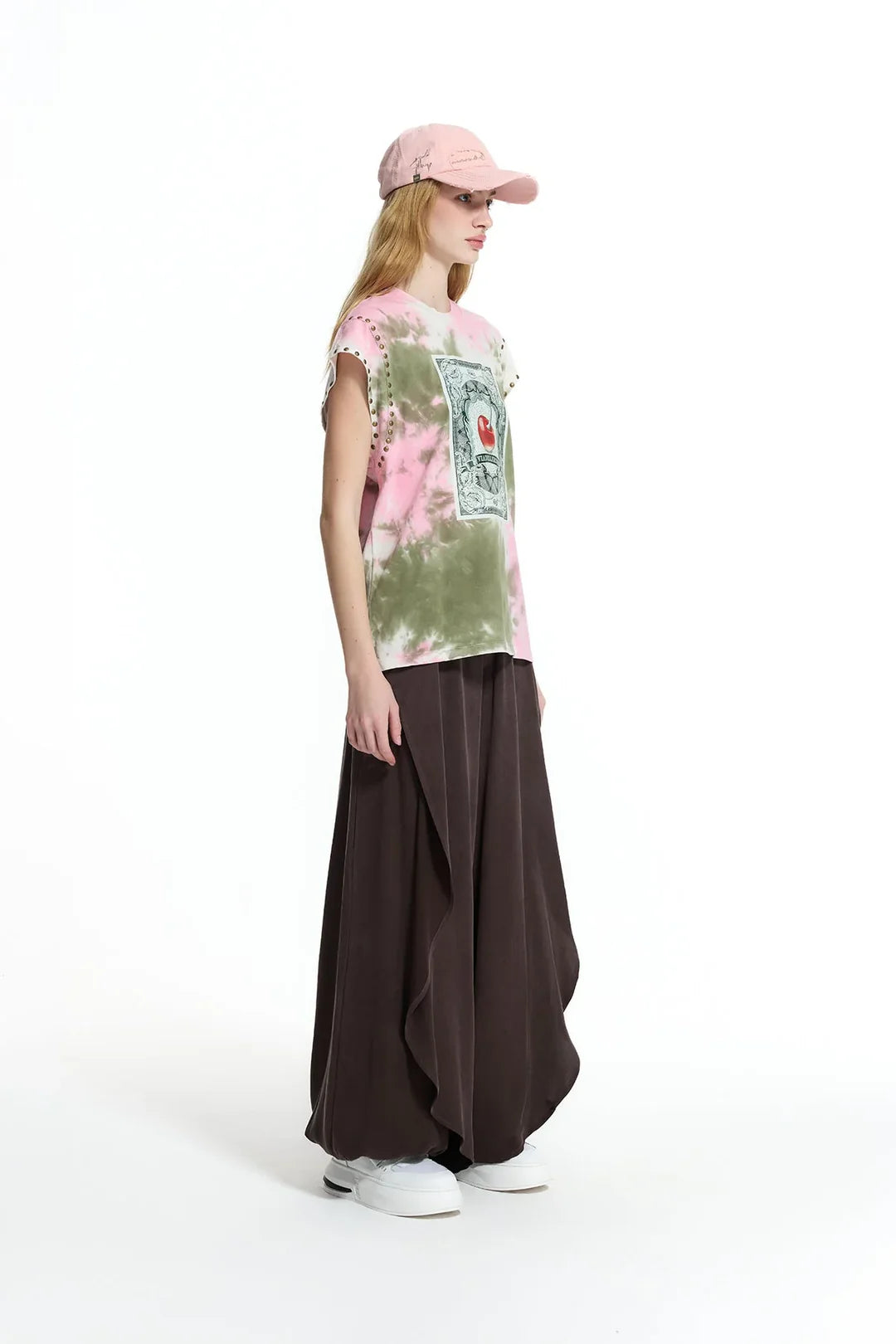 Pink Khaki Tie-dye Printed T-shirt
