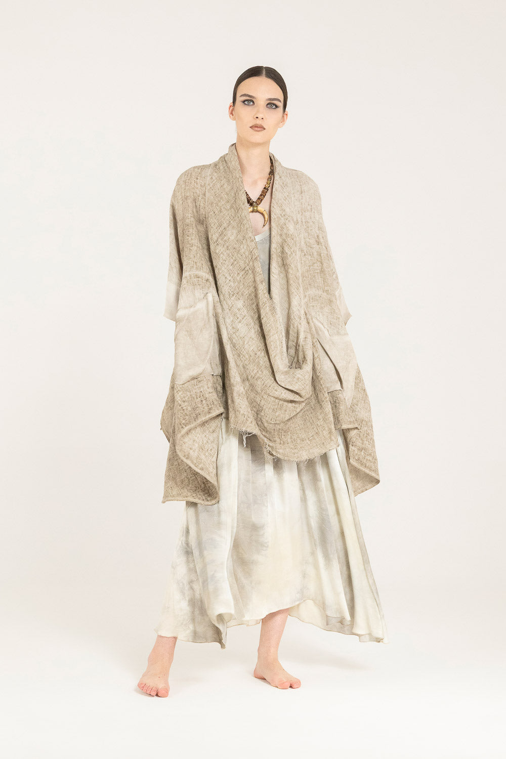 Sand Shell Maxi Knitwear Poncho