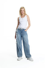 Load image into Gallery viewer, Blue Belt Detail Denim Trousers

