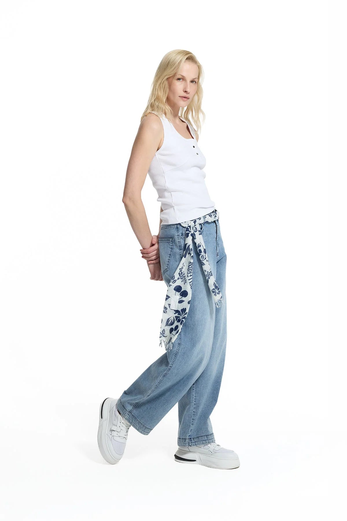 Blue Belt Detail Denim Trousers