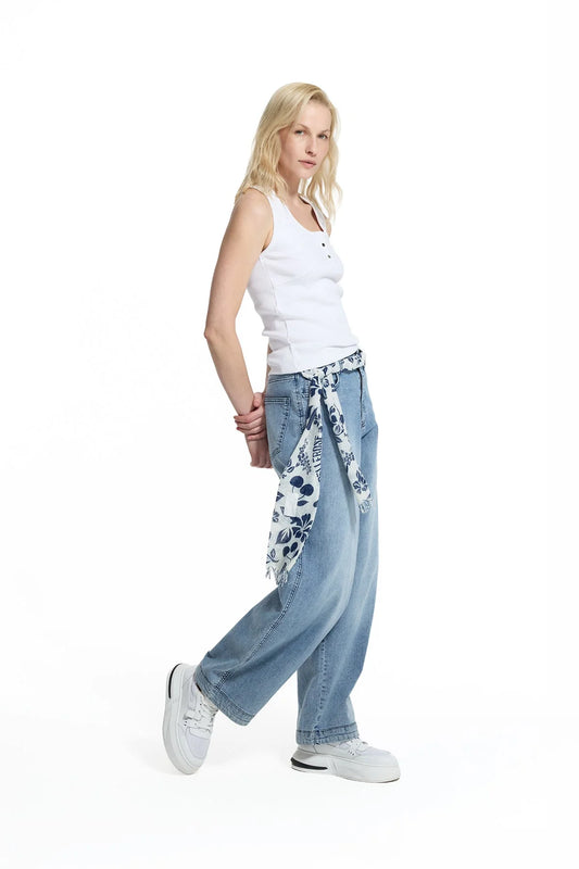Blue Belt Detail Denim Trousers