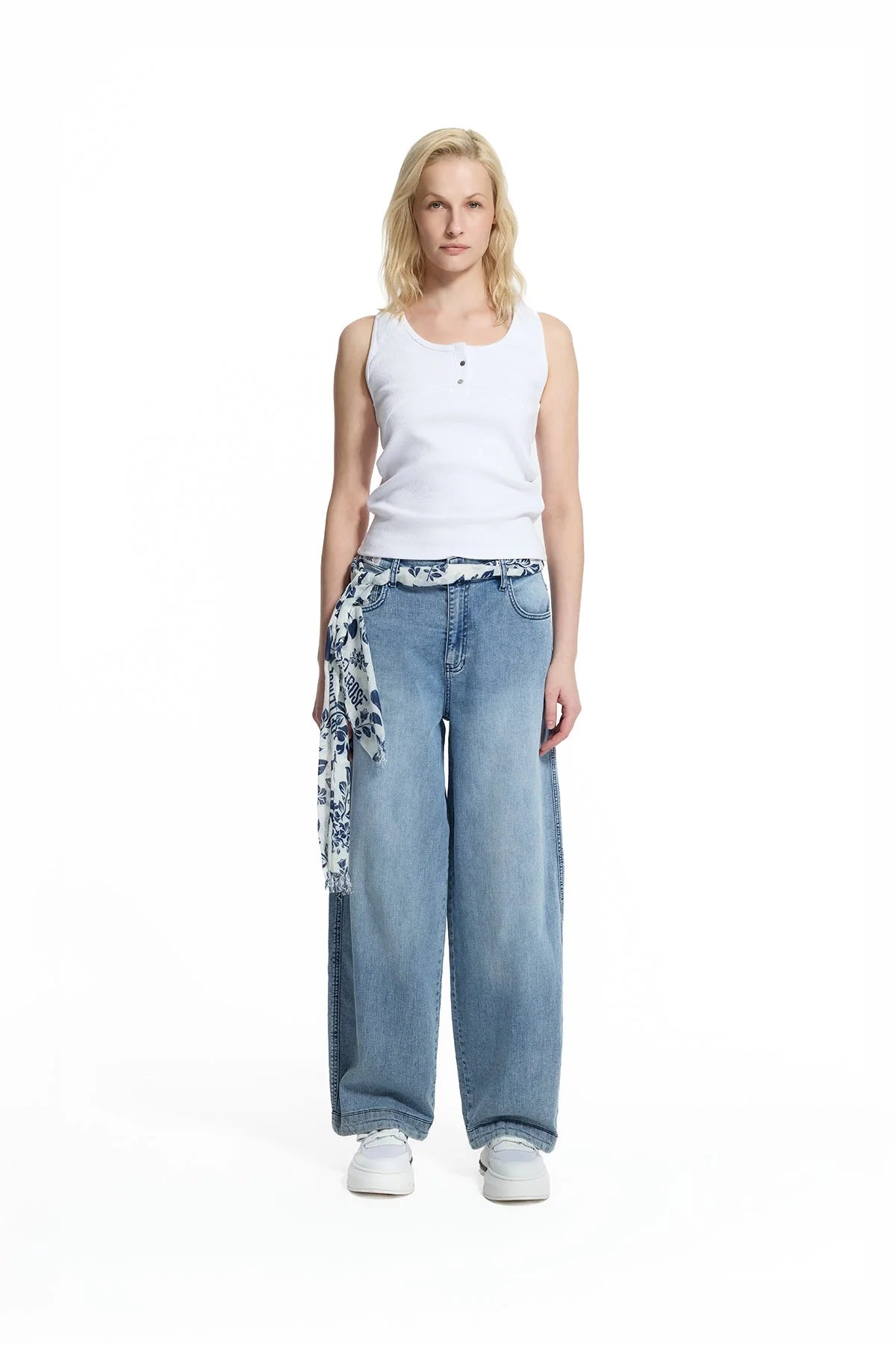 Blue Belt Detail Denim Trousers