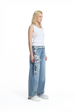 Load image into Gallery viewer, Blue Belt Detail Denim Trousers
