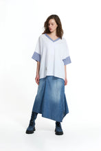 Load image into Gallery viewer, White Blue V Neck Vdr Print Oversized T-Shirt

