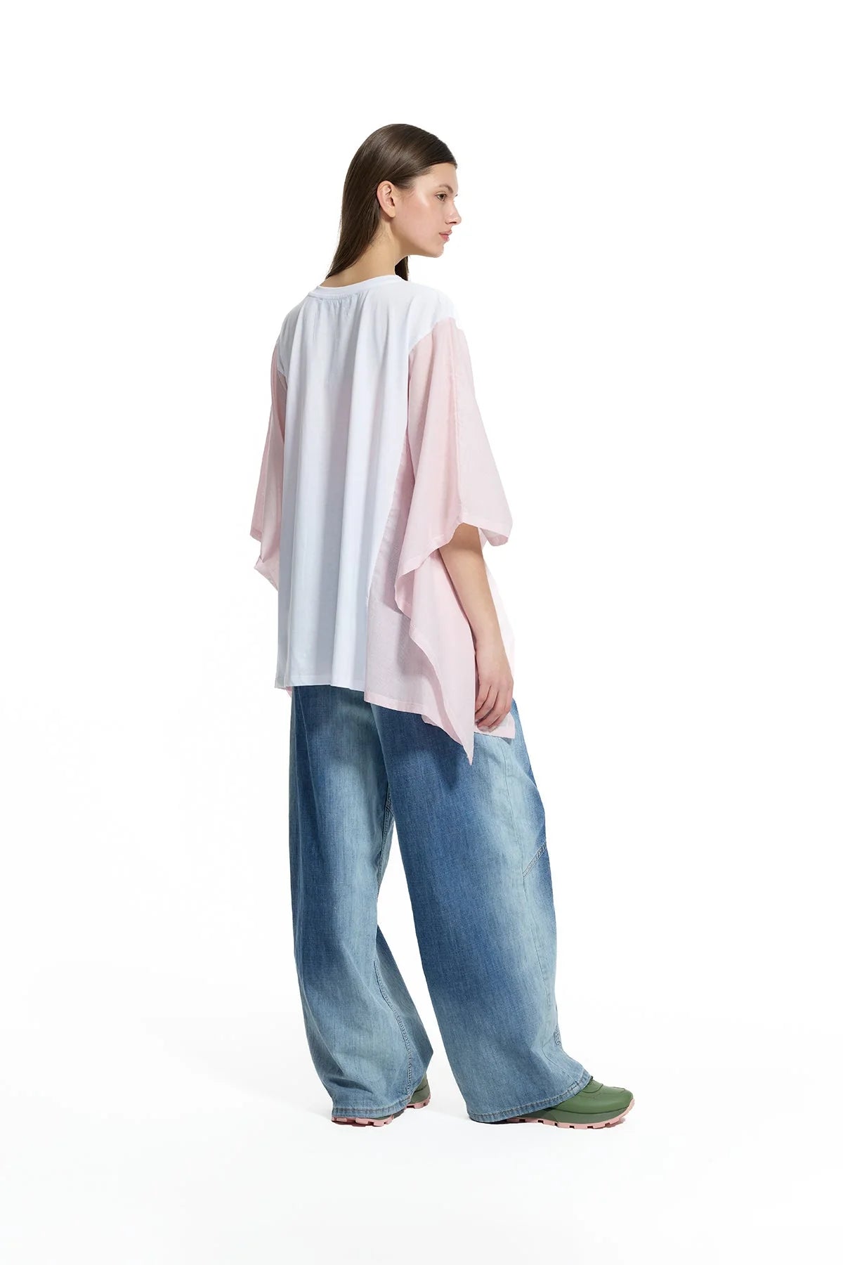 White Pink Front Printed Wide Fit Batwing Sleeve T